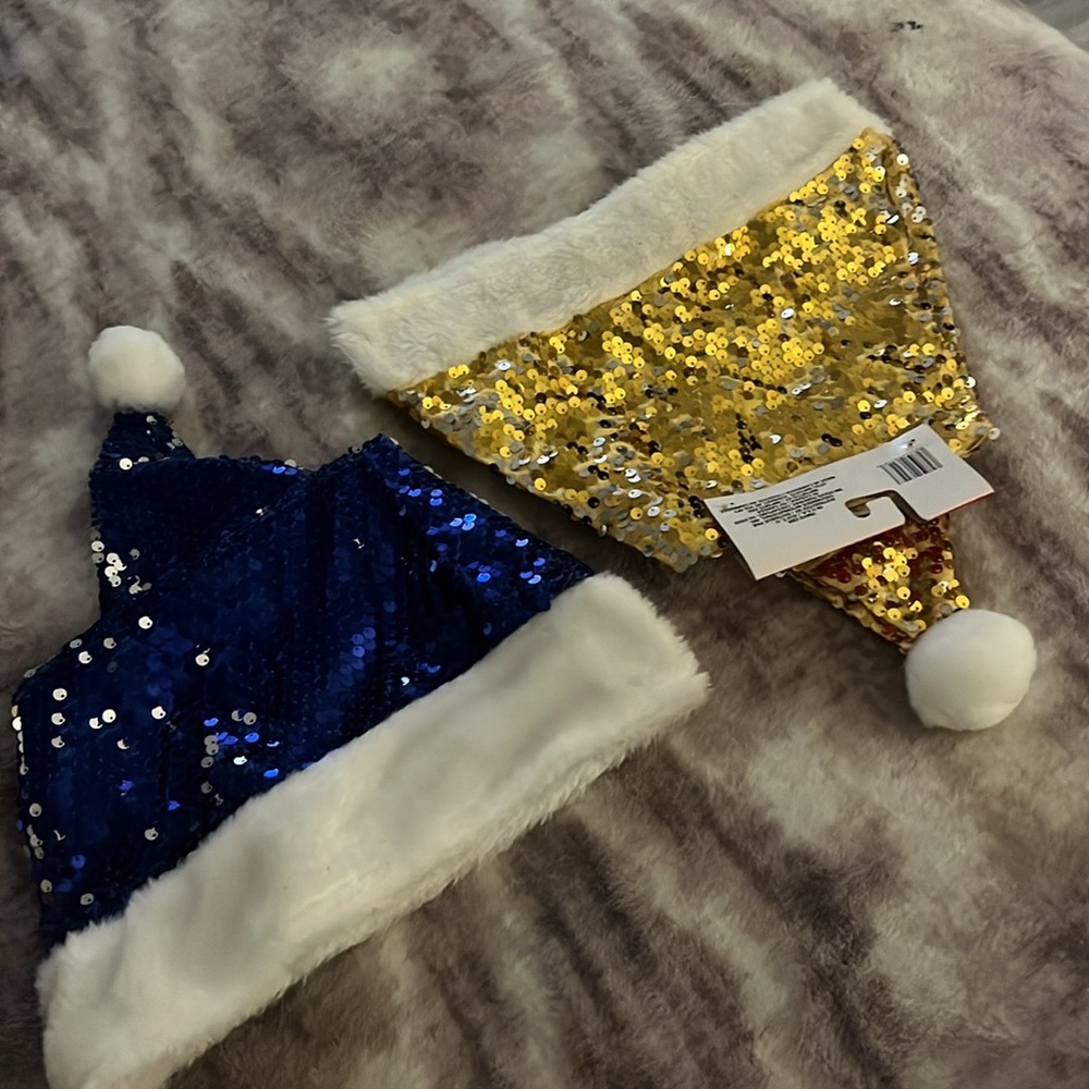 NWT Santa gold and blue hats